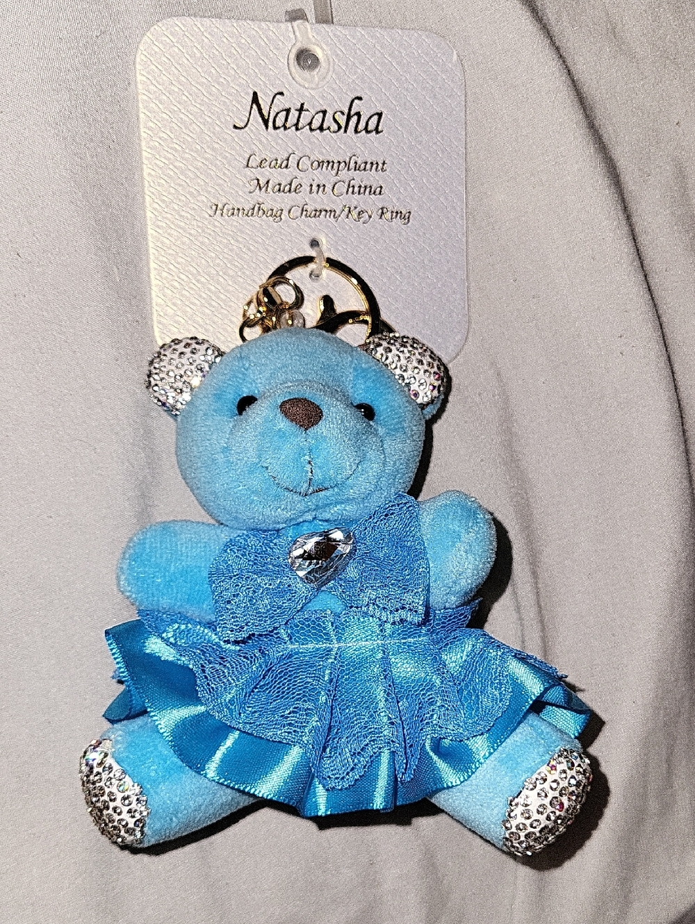 Natasha Couture Turquoise Plush Bear Keychain with Lace Skirt Rt LS